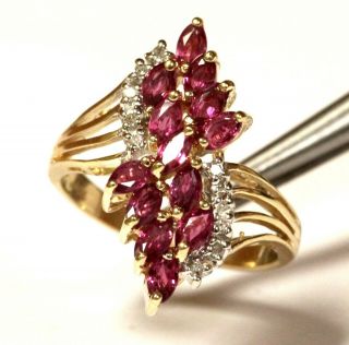 10k Yellow Gold.  10ct Si1 H Diamond Ruby Womens Cluster Ring 4.  8g Estate Vintage