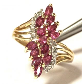 10k yellow gold.  10ct SI1 H diamond ruby womens cluster ring 4.  8g estate vintage 2