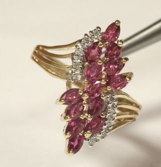 10k yellow gold.  10ct SI1 H diamond ruby womens cluster ring 4.  8g estate vintage 3