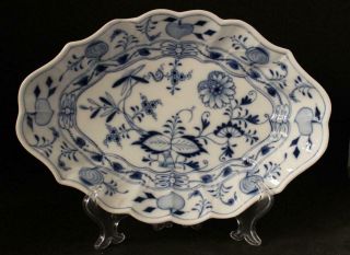 Antique German Meissen Porcelain Blue Onion Oval Serving Platter/bowl C.  1850s
