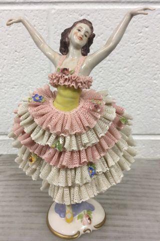 Dresden Volkstedt Lace Porcelain Lady Dancer Figurine