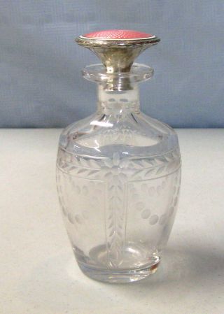 Antique Guilloche Cut Glass 5 1/2 " Perfume Bottle