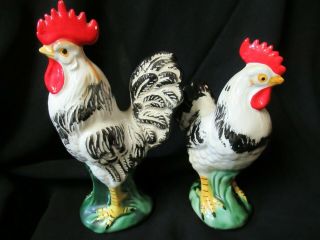 Vintage Lefton China Chicken And Rooster Figurines Set Originals Stickers