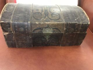 Antique Wall Paper Document Box Miniature Dome Top Trunk 19th Century Popular