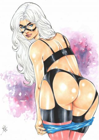 Black Cat 11x17 Sexy Color Ink Pinup Art Comic Page By Lanio Sena