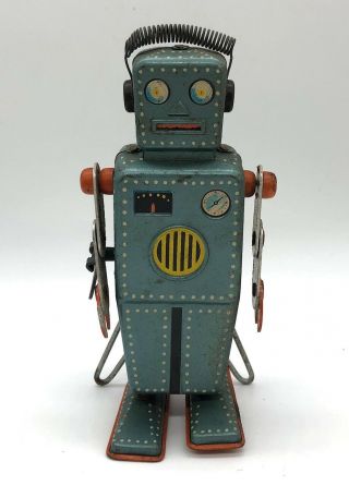 Vintage 6 " Tin Wind - Up Robot With Wrench Arms By Linemar Japan - -