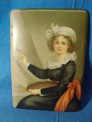 19thc Victorian Era Miniature Porcelain Hand Painted Portrait Of A Woman Artist