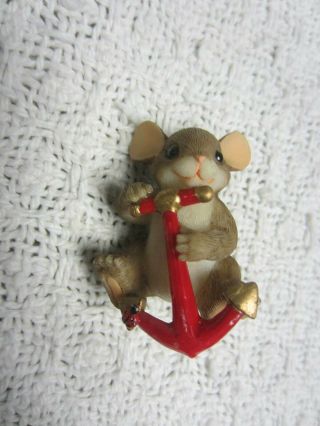 Charming Tails Pin Mouse Holding Red Anchor With Ladybug Pin 1 1/2 " X 1 "