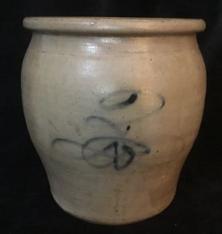 Antique Saltglazed Stoneware Ovoid Crock With Cobalt Bee Decoration