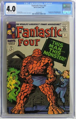 S148.  Fantastic Four 51 Marvel Cgc 4.  0 Vg (1966) 1st App.  Of The Negative Zone