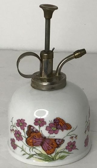 Vintage Ceramic And Brass Plant Mister Sprayer Atomizers Butterflies Japan