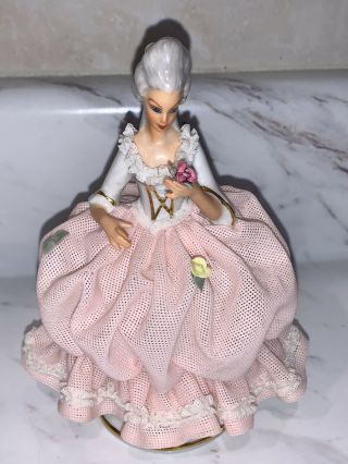 Antique Dresden Pink Lace Victorian Lady 6” TALL - Made In Germany - 2
