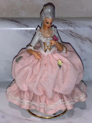 Antique Dresden Pink Lace Victorian Lady 6” TALL - Made In Germany - 3