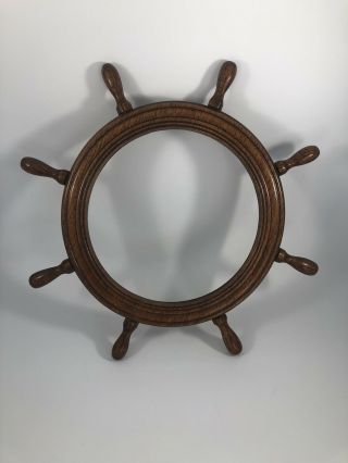 Vintage Carved Wooden Ship Boat Steering Wheel Nautical Wall Art Frame 10 1/2 "