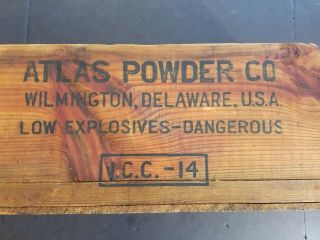 Vintage Atlas Powder Co.  High Explosives Dynamite Wood Box Crate (25 " Long)
