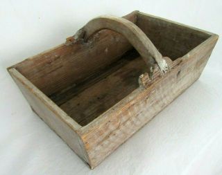 Antique Primitive Wood Tool Box Carrier Tote Garden Country Box Shabby Paint