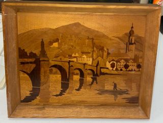 Vintage Wood Inlay Marquetry German Framed Wall Art Quality Estate Find 13.  5 " 11