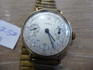 Quality Vintage Gents Gold Plated Chronograph Wristwatch With Military Strap