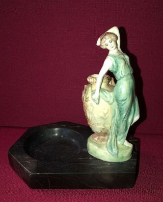 Goldscheider Polter Porcelain Figurine Deco Lady Urn W Coin Trinket Marble Base