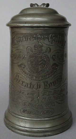 Winchester College Boat Club Pewter Tankard Trophy 1877 Dixons Sheffield
