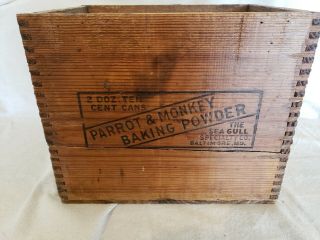 Vintage Parrot & Monkey Baking Powder Wooden Crate Box