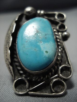 Huge Vintage Navajo Deep Blue Turquoise Sterling Silver Ring