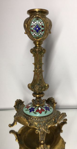 Antique French Gilt Bronze Champleve Candlestick Art Nouveau 19th Century