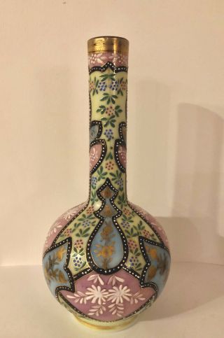 Antique Thomas Webb England Moroccan Art Glass Enameled Hand Painted Vase 2