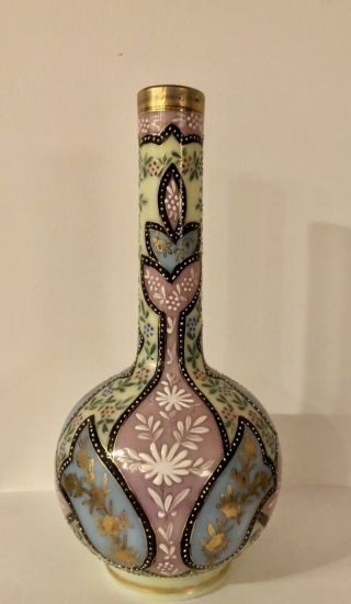Antique Thomas Webb England Moroccan Art Glass Enameled Hand Painted Vase 3