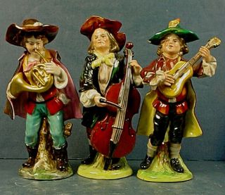Three Vintage German Carl Thieme Potschappel Porcelain Musician Figurines