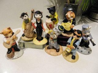 Beswick Vintage Porcelain " Fat Cat Band " - Set Of 8 - All Boxed