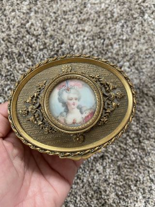 Antique French Portrait Gilt Bronze Ormolu Casket Box Signed Miniature Painted