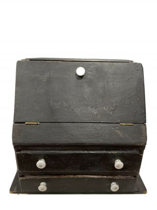 Antique Slant Lid Spice Box Circa Mid 19th Century 3 Drawer With Paint
