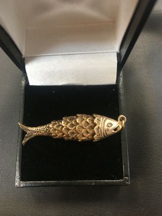 Vintage 9ct Gold Moving Articulated Fish Pendant,  Charm