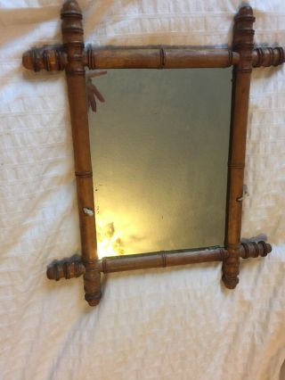 Antique 19th Century French Faux Bamboo Carved Wall Mercury Glass Mirror Wood