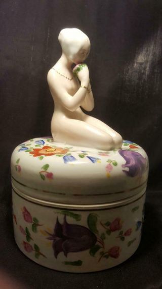 Antique / Vintage Simi Nude Figural Powder Jar / French Half Doll Related