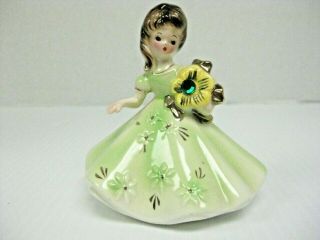 Josef Originals Vintage Figurine Girl With Green Dress Holding A Green Flower
