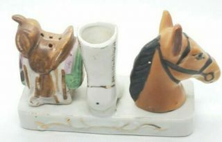 Vintage Japan Horse Saddle Salt n Pepper And Boot Toothpick Holder USA Seller 2