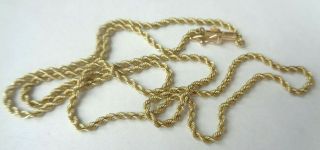 Vintage Classic Solid 14k Yellow Gold 18 " Rope Chain Necklace 5.  90g No Scrap