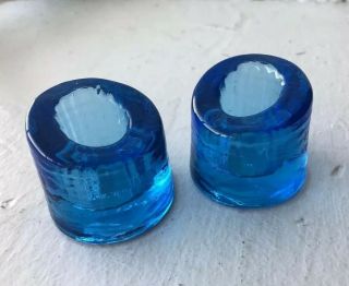 Vintage 60s Wheaton Nuline Nj Blue Glass Taper Candle Holders Mid Century