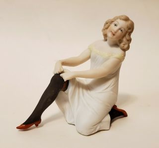 Rare Schafer Vater Germany Bisque Naughty Girl Garter Black Stockings Figurine