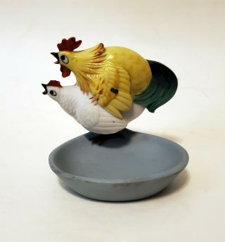 Rare Schafer & Vater Germany Bisque Naughty Nodder Mating Chickens Pin Tray