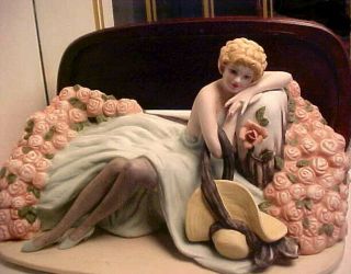 Rare Louis Icart Art Deco Lady " Les Roses " Porcelain Figurine By Heirloom