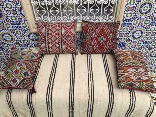Vintage Moroccan Kilim Decorative Pillow Combo (2) Of 4 Handmade Berber Tribal