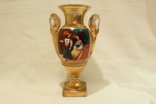 Antique French Porcelain Vieux Paris Vase Urn Hand Painted Gold Gilt Xix