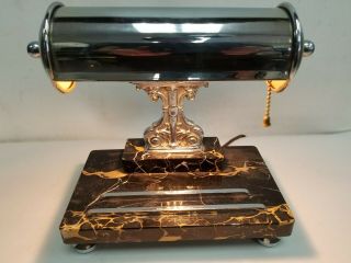 Vtg Art Deco Machine Age Sreamline Banker Desk Table Lamp Chrome Marbles Base