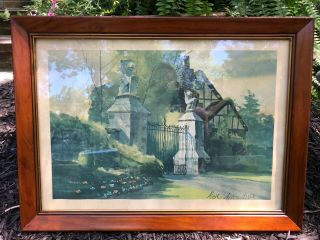Vintage MARK MOON Stan Hywet Hall & Gardens? Painting Print Wood Gilded Frame 2