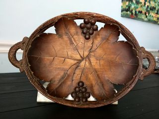 Antique German Black Forest Carved Wood Bowl & Swiss Music Box