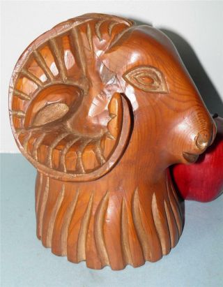Mid - Century Modern Hand Carved Wood Sculpture Ram
