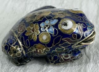 Vintage Asian Chinese Cobalt Blue Cloisonné Enamel & Brass Frog Figurine/pendant